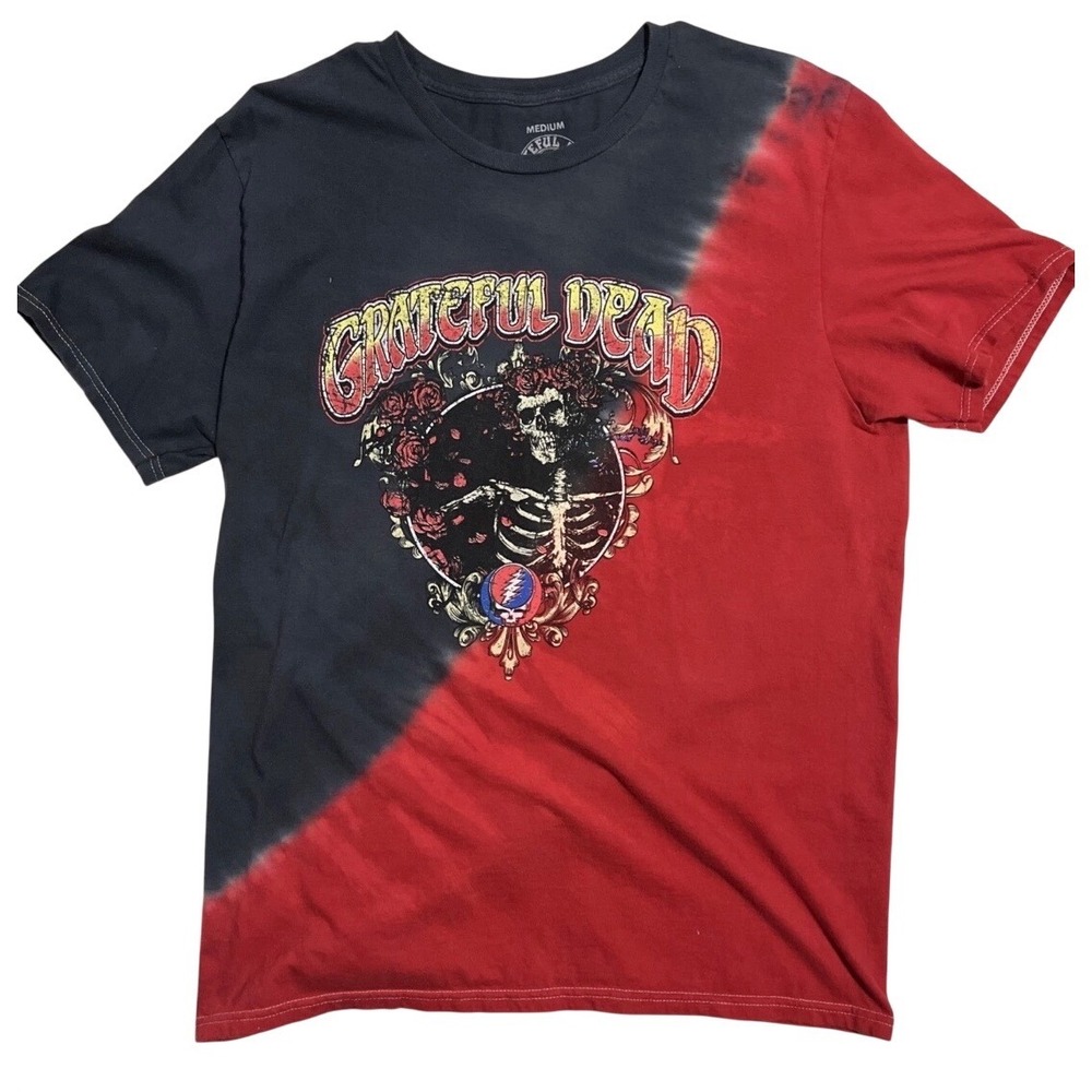 Grateful‎ Dead Tie Dye Skeleton Roses T Shirt Mens Medium Red Black
